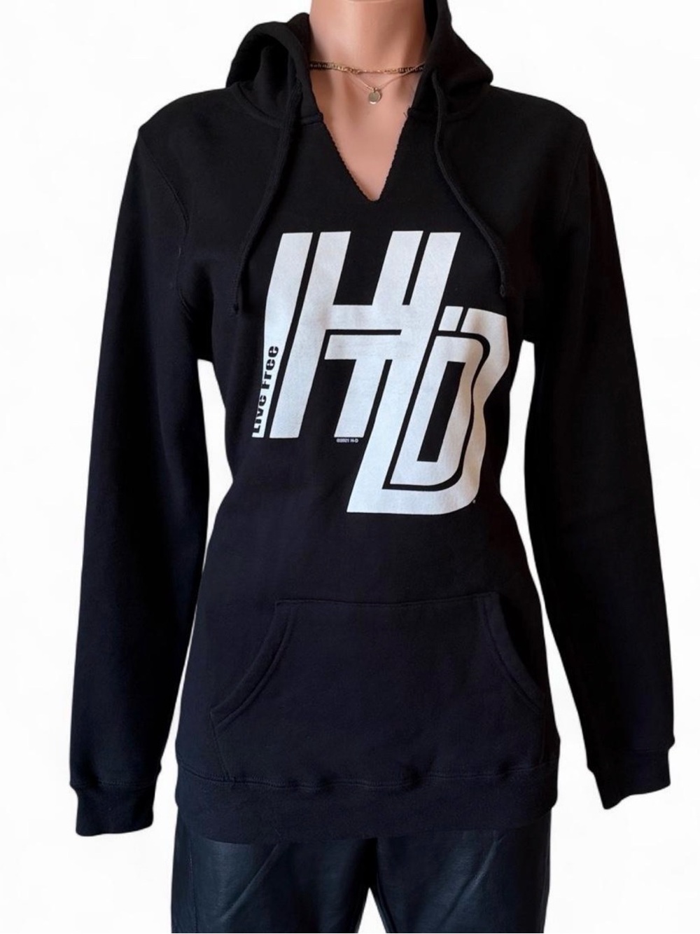 Harley-Davidson Black V-Neck Hoodie with White Logo